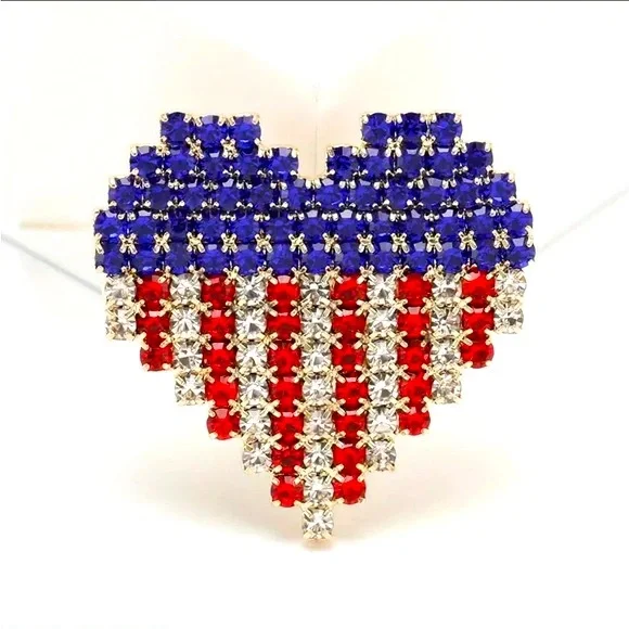 American Flag Heart Brooch Pin - Patriotic 4th of July USA Independence Day NWT - Picture 6 of 7